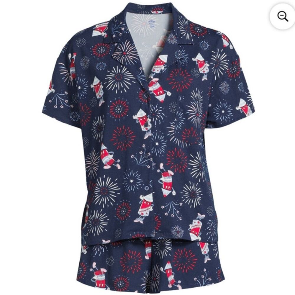 Way to Celebrate Womens Americana Shorty Pajama Set 2-Piece Size L Fireworks NWT